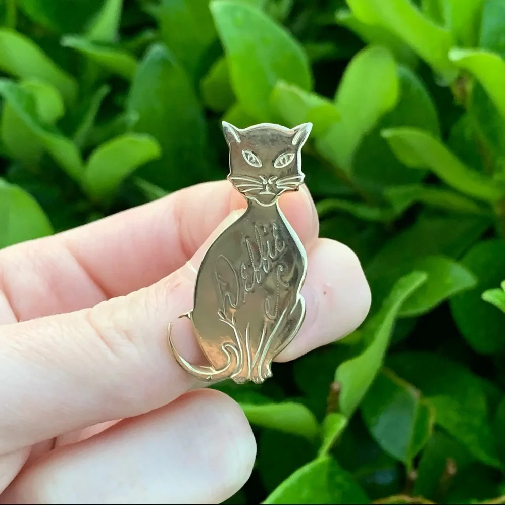 Vintage Gold Color Cat Brooch Pin with “Debbie” - Picture 1 of 7